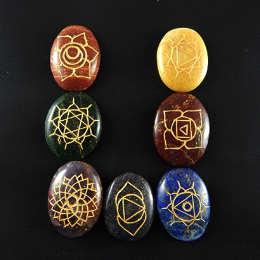 Picture of 7 Chakra Stone with 7 Chakra sign set