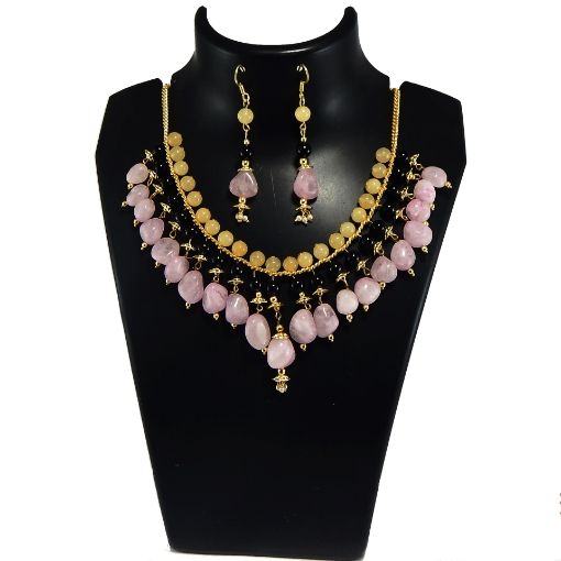 Gemstone Rose Quartz Tumble & Stone beads Necklace