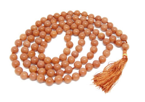 Picture of Peach Moonstone Mala : 108+1 Beads Knotted Mala