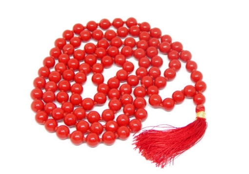 Picture of Red Coral Mala : 108+1 Beads Knotted Mala