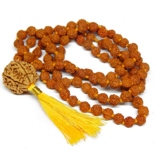 7mm Rudraksha Beads Knotted Mala with 7 Mukhi Nepali Rudraksha
