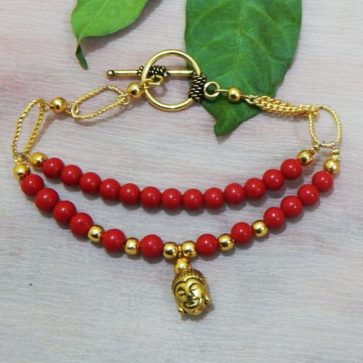 Picture of Gemstone Coral Bracelet 6mm round