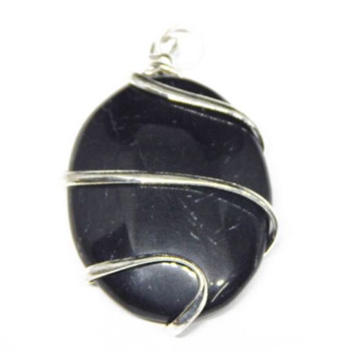 Wire Wrapped Black Agate Oval Pendant