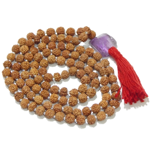 Rudraksha Mala with Amethyst Light Pendant