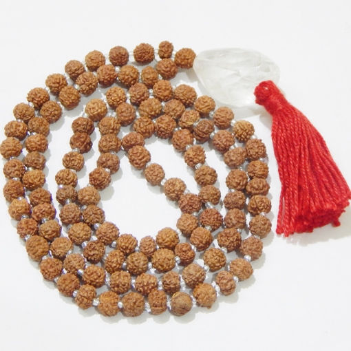 Rudraksha Mala with Crystal Quartz Pendant