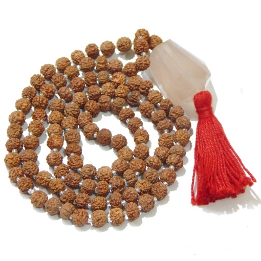 Rudraksha Mala with Rose Quartz Pendant