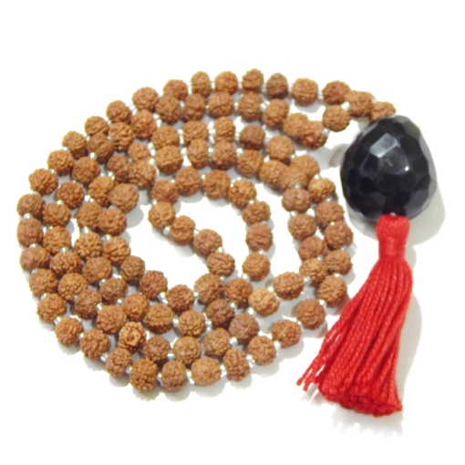 Rudraksha Mala with Black Onyx Pendant