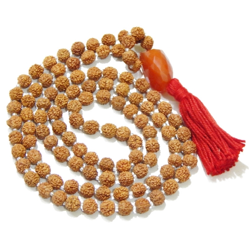 Rudraksha Mala with Carnelian Pendant